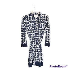 Donna Morgan Women's Blue & White Print 3/4 Sleeve Casual Dress Size 6